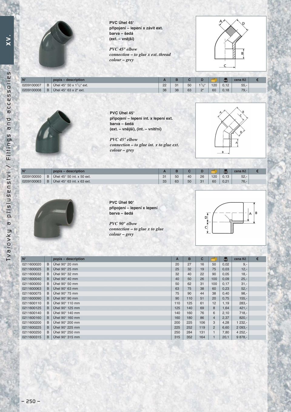 N popis description A B C D cena Kč 0209100050 B Úhel 45 50 int. x 50 ext. 31 50 40 26 120 0,13 52,- 0209100063 B Úhel 45 63 int. x 63 ext.