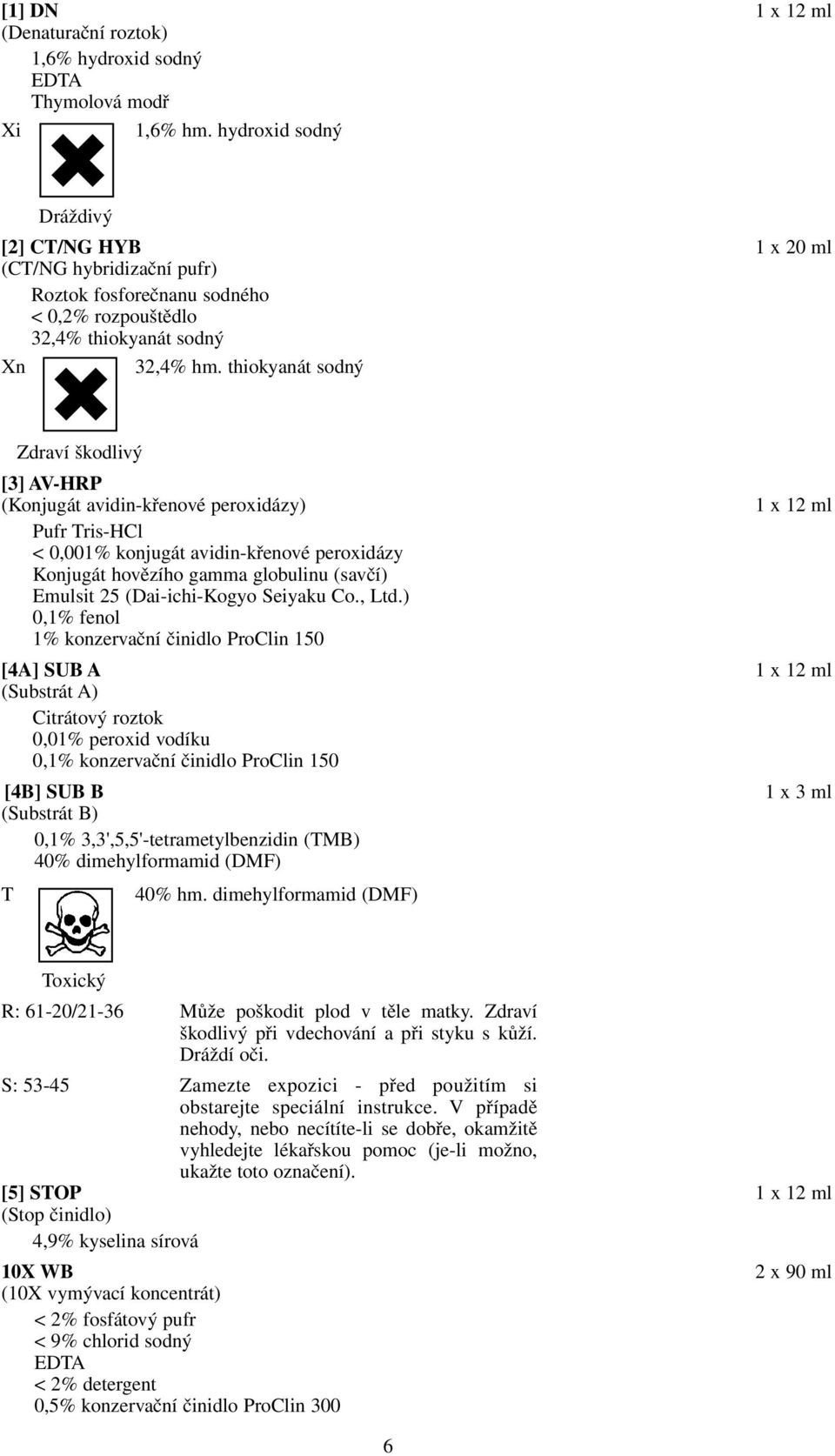 thiokyanát sodný + Zdraví škodlivý [3] AV-HRP (Konjugát avidin-křenové peroxidázy) Pufr Tris-HCl < 0,001% konjugát avidin-křenové peroxidázy Konjugát hovězího gamma globulinu (savčí) Emulsit 25