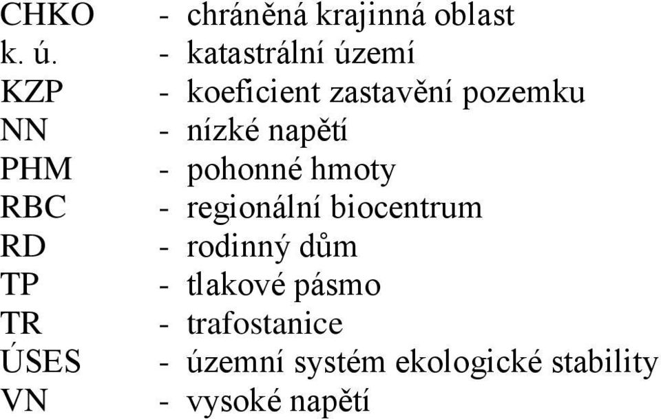 napětí PHM - pohonné hmoty RBC - regionální biocentrum - rodinný