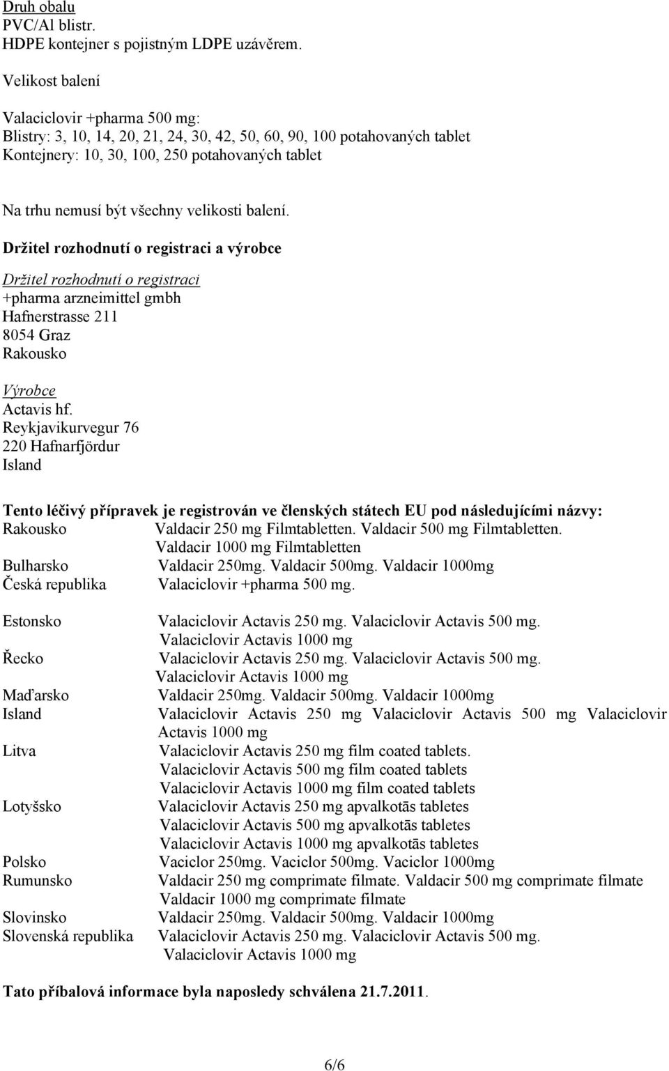 velikosti balení. Držitel rozhodnutí o registraci a výrobce Držitel rozhodnutí o registraci +pharma arzneimittel gmbh Hafnerstrasse 211 8054 Graz Rakousko Výrobce Actavis hf.