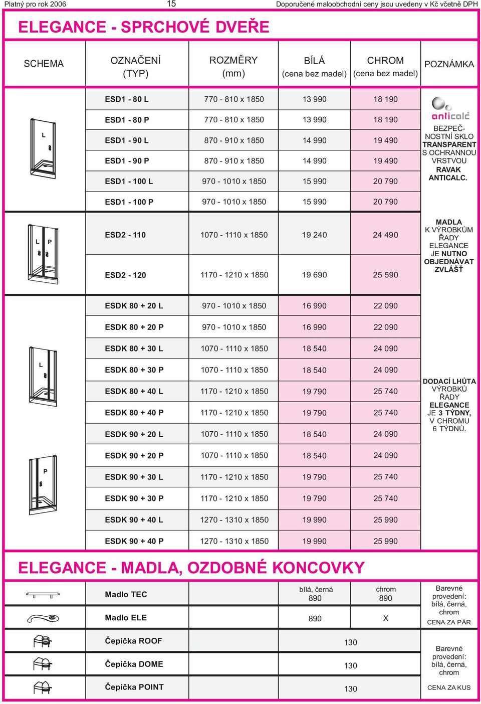 ESD1-100 P 970-1010 1850 15 990 20 790 P ESD2-110 ESD2-120 1070-1110 1850 1170-1210 1850 19 240 19 690 24 490 25 590 MADA K VÝROBKÙM ØADY EEGANCE JE NUTNO OBJEDNÁVAT ZVÁŠŤ ESDK 80 + 20 970-1010 1850