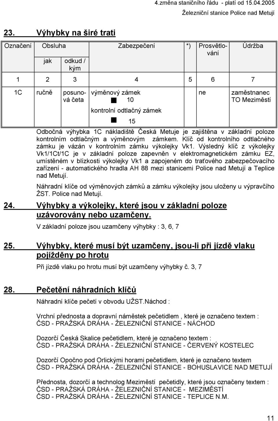 Klíč od kontrolního odtlačného zámku je vázán v kontrolním zámku výkolejky Vk1.