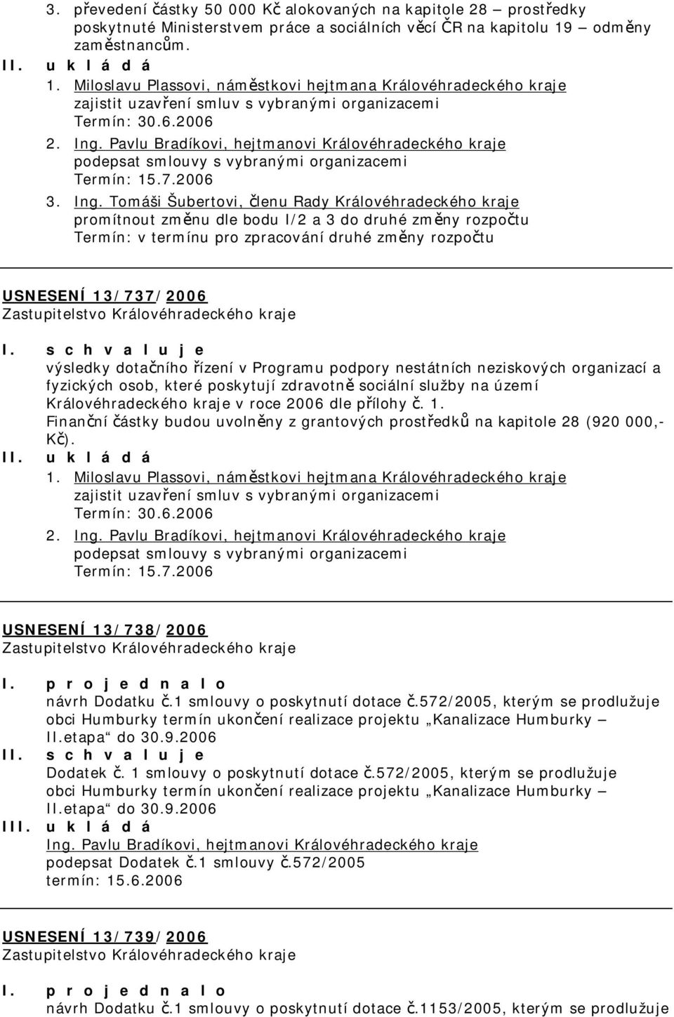 podepsat smlouvy s vybranými organizacemi Termín: 15.7.2006 3. Ing.