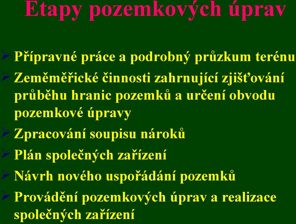 obvodu pozemkové úpravy Zpracování soupisu nároků Plán společných zařízení