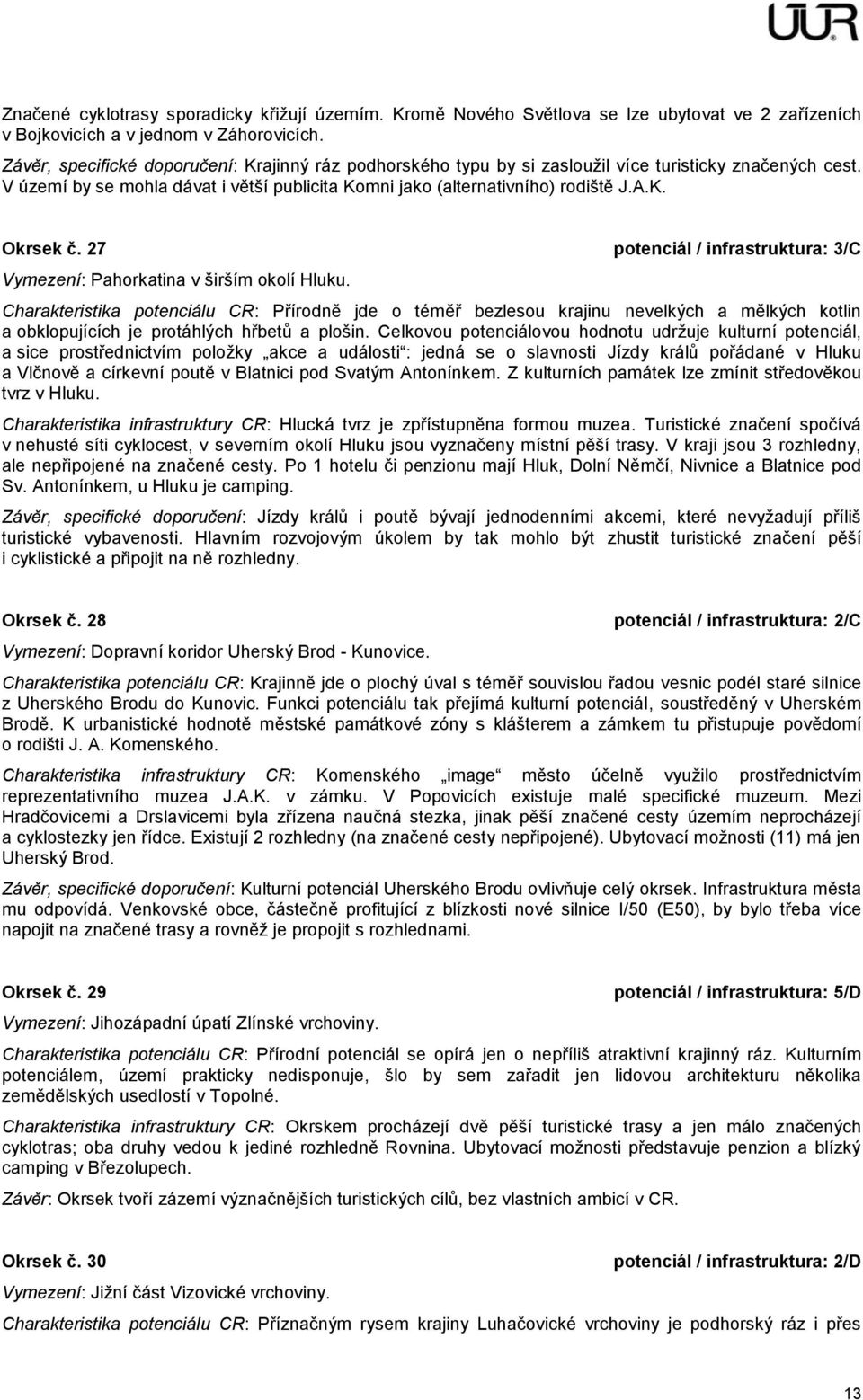 27 potenciál / infrastruktura: 3/C Vymezení: Pahorkatina v širším okolí Hluku.