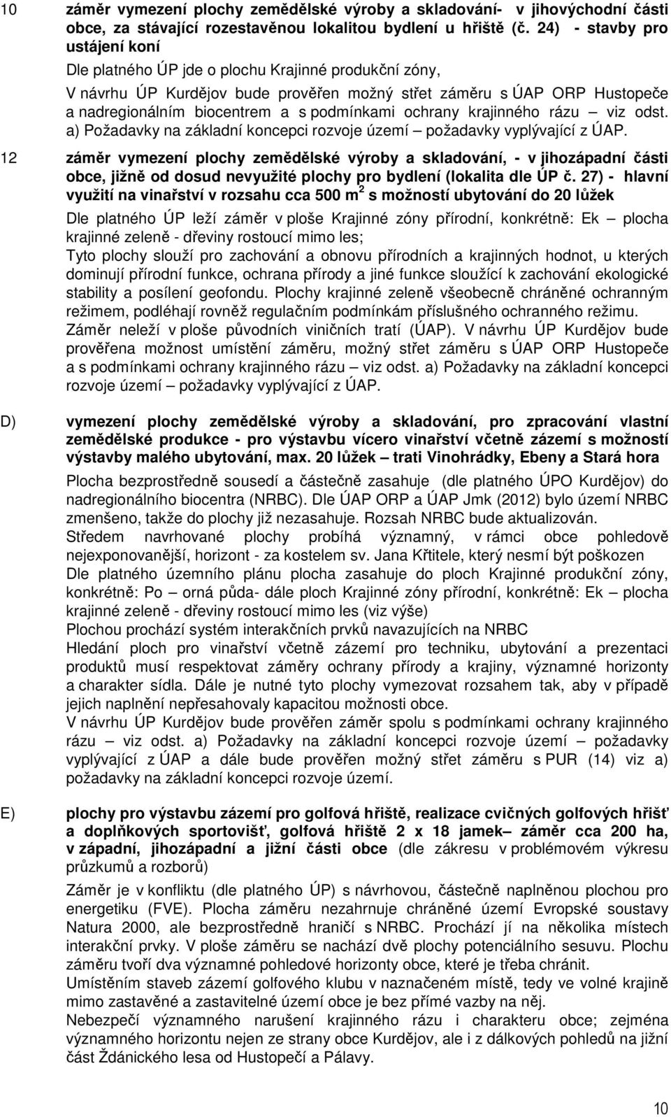 podmínkami ochrany krajinného rázu viz odst. a) Požadavky na základní koncepci rozvoje území požadavky vyplývající z ÚAP.