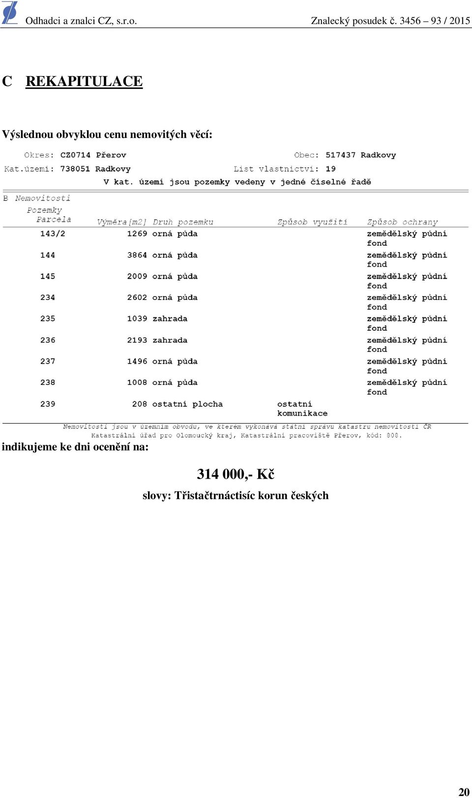 ke dni ocenění na: 314 000,- Kč