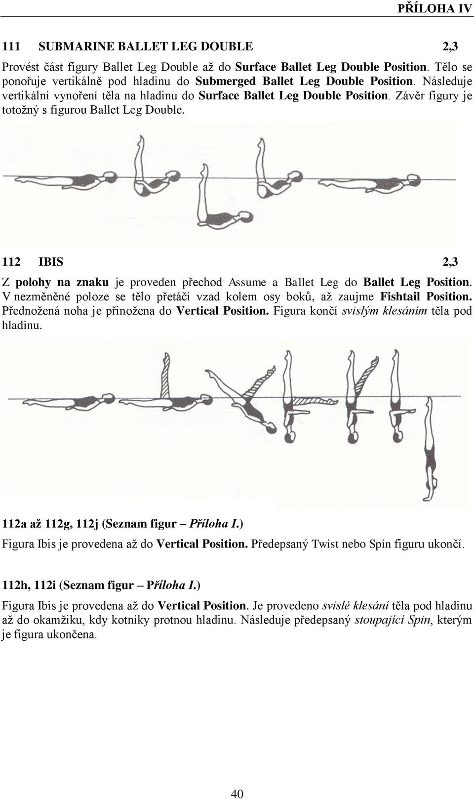 112 IBIS 2,3 Z polohy na znaku je proveden přechod Assume a Ballet Leg do Ballet Leg Position. V nezměněné poloze se tělo přetáčí vzad kolem osy boků, až zaujme Fishtail Position.