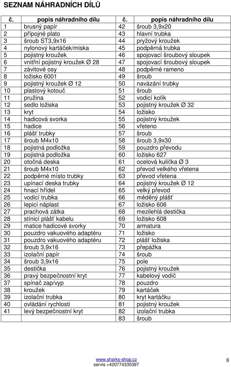 šroubový sloupek 6 vnitřní pojistný kroužek Ø 28 47 spojovací šroubový sloupek 7 závitové osy 48 podpěrné rameno 8 ložisko 6001 49 šroub 9 pojistný kroužek Ø 12 50 navázání trubky 10 plastový kotouč