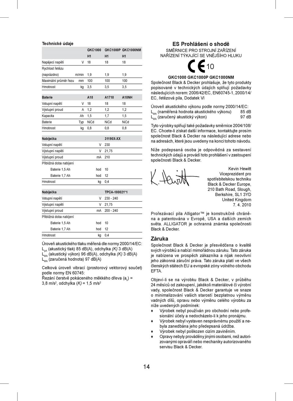 V 21,75 Výstupní proud ma 210 Přibližná doba nabíjení Baterie 1,5 Ah hod 10 Baterie 1,7 Ah hod 12 Hmotnost kg 0,4 Nabíječka TPCA-180021*1 Vstupní napětí V 230-240 Výstupní napětí V 21,75 Výstupní