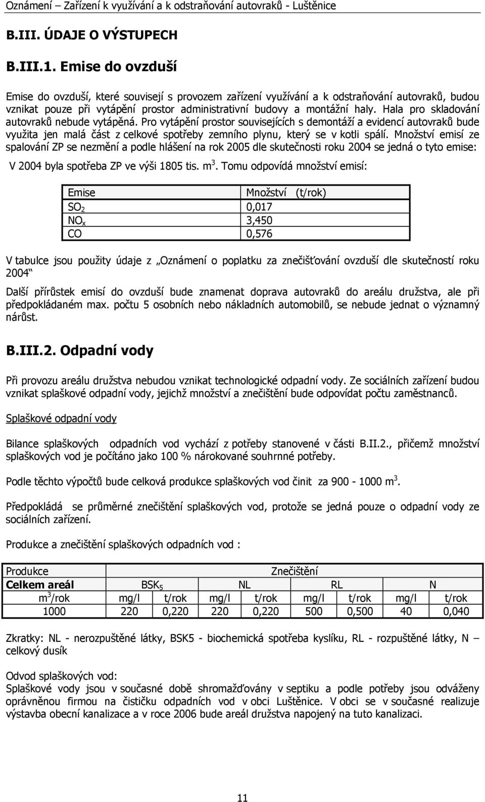 Hala pro skladování autovraků nebude vytápěná. Pro vytápění prostor souvisejících s demontáží a evidencí autovraků bude využita jen malá část z celkové spotřeby zemního plynu, který se v kotli spálí.