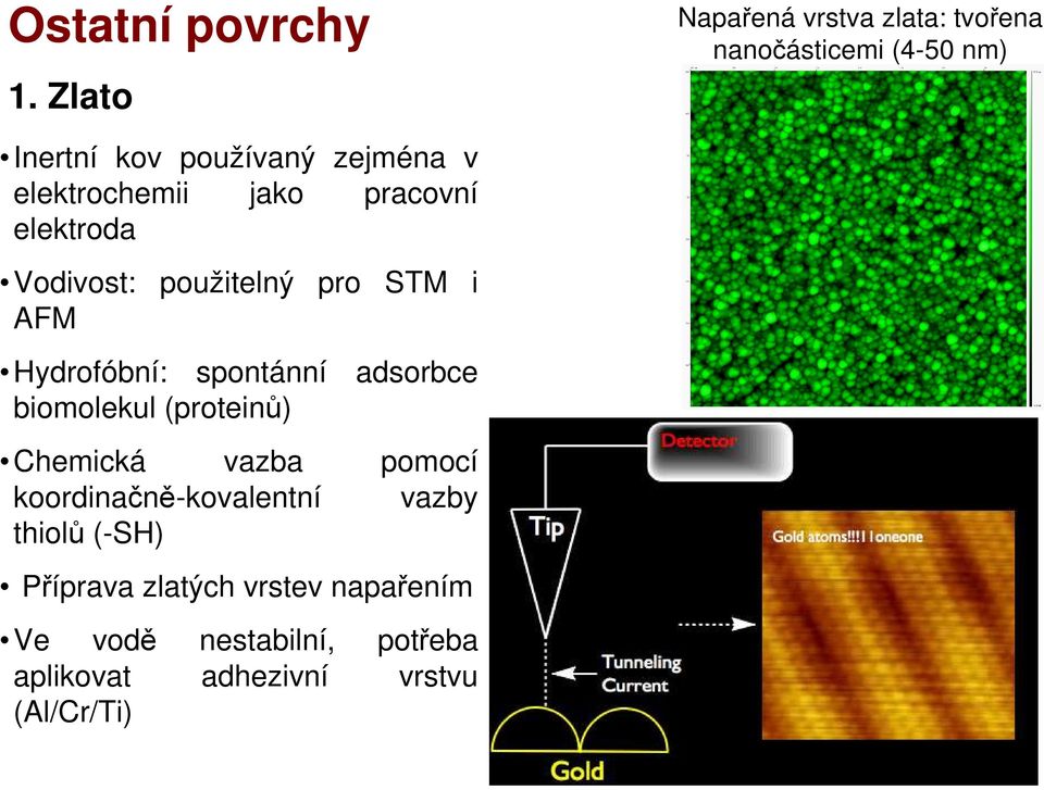 elektrochemii jako pracovní elektroda Vodivost: použitelný pro STM i AFM Hydrofóbní: spontánní