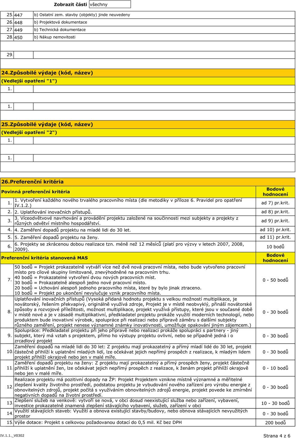 Pravidel pro opatření IV.) ad 7) pr.krit. Uplatňování inovačních přístupů. ad 8) pr.krit. Víceodvětvové navrhování a provádění projektu založené na součinnosti mezi subjekty a projekty z různých odvětví místního hospodářství.