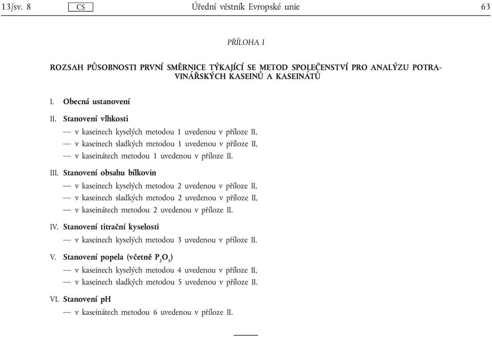 Stanovení obsahu bílkovin v kaseinech kyselých metodou 2 uvedenou v příloze II, v kaseinech sladkých metodou 2 uvedenou v příloze II, v kaseinátech metodou 2 uvedenou v příloze II. IV.