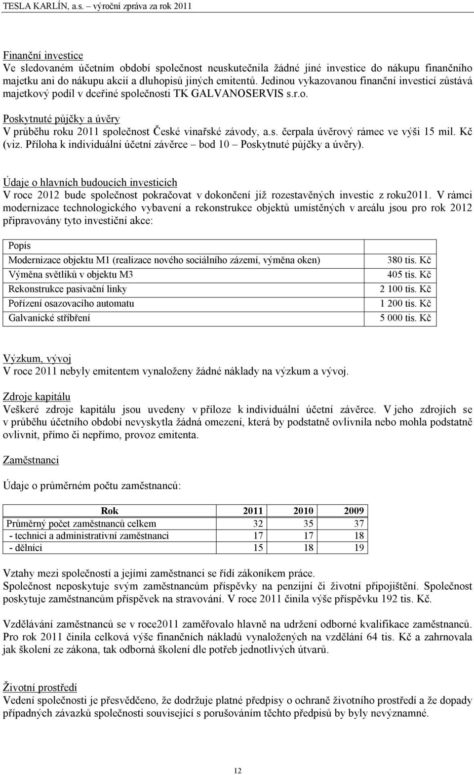 Kč (viz. Příloha k individuální účetní závěrce bod 10 Poskytnuté půjčky a úvěry).