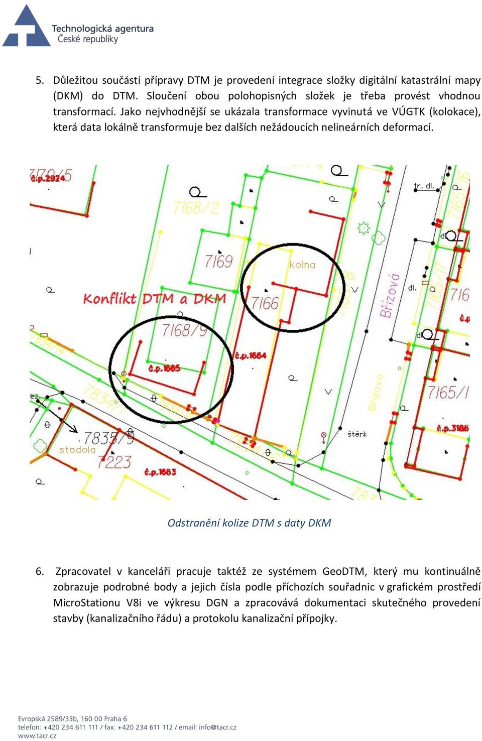 Jako nejvhodnější se ukázala transformace vyvinutá ve VÚGTK (kolokace), která data lokálně transformuje bez dalších nežádoucích nelineárních deformací.