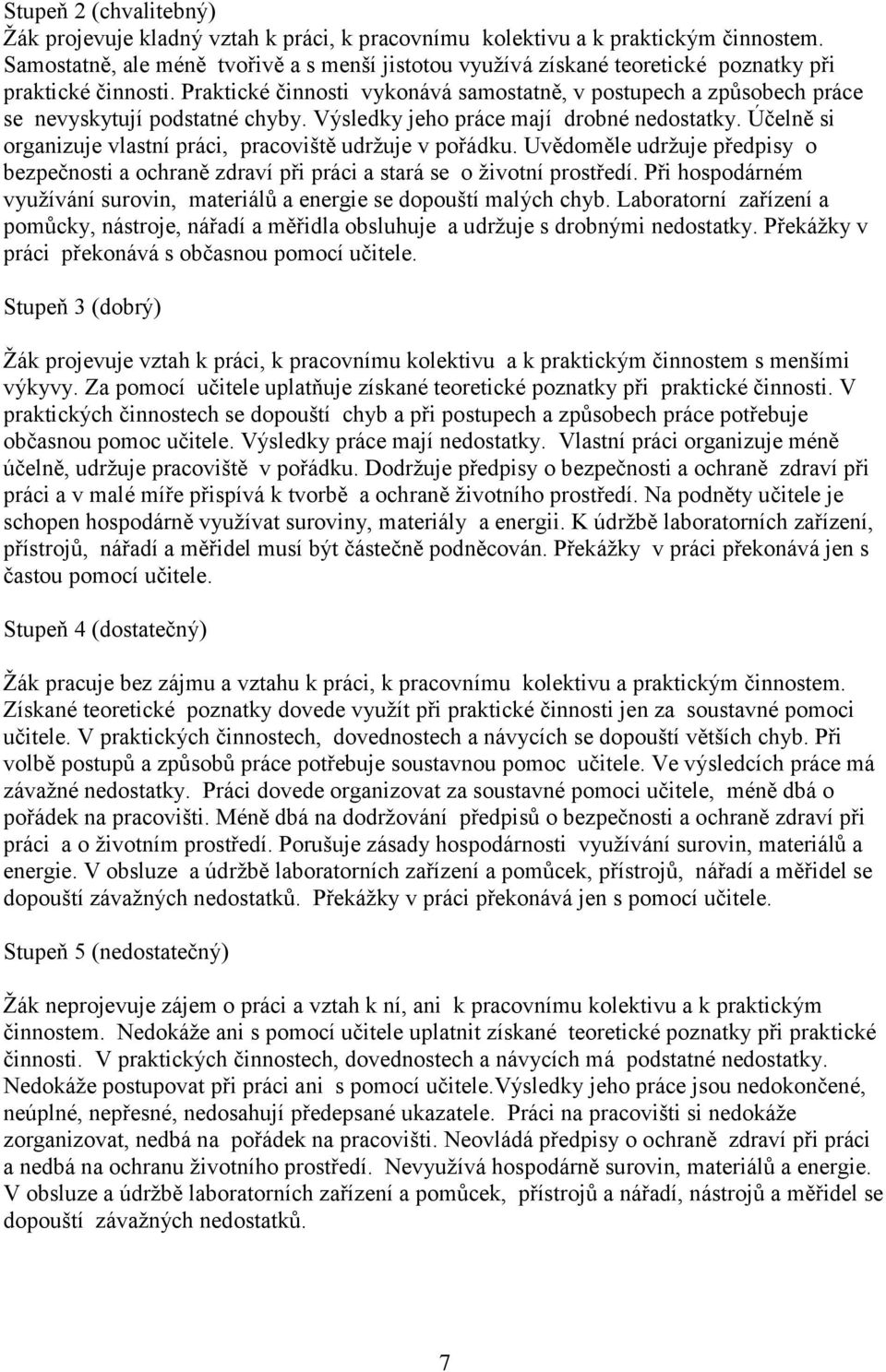 Praktické činnosti vykonává samostatně, v postupech a způsobech práce se nevyskytují podstatné chyby. Výsledky jeho práce mají drobné nedostatky.