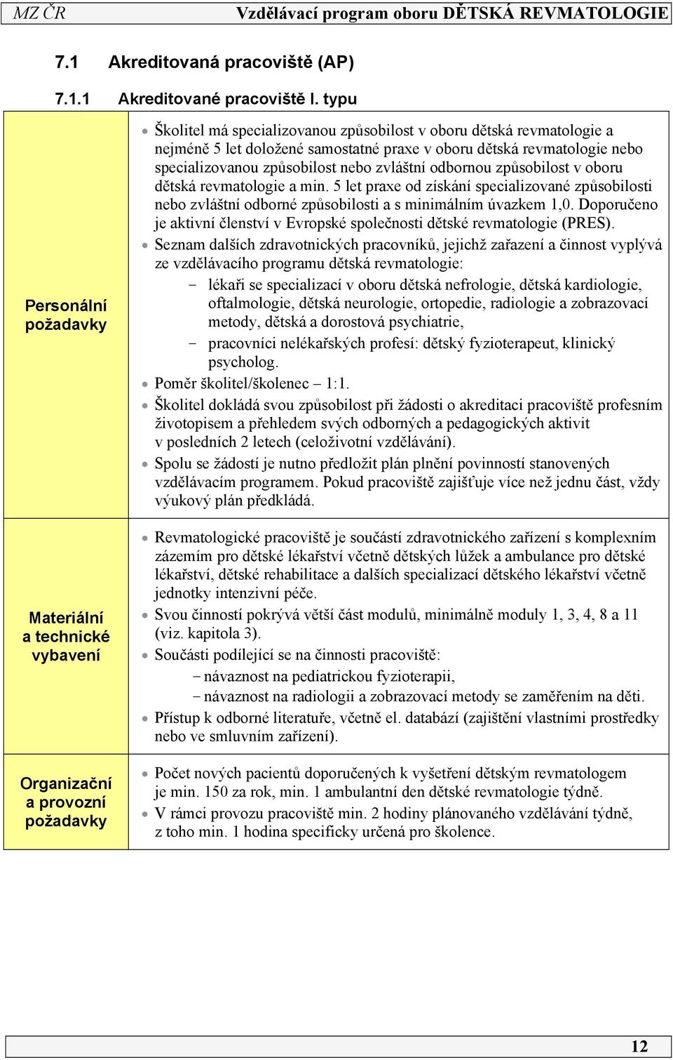 praxe v oboru dětská revmatologie nebo specializovanou způsobilost nebo zvláštní odbornou způsobilost v oboru dětská revmatologie a min.