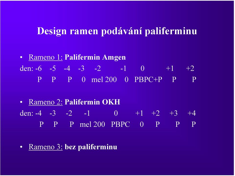 PBPC+P P P Rameno 2: Palifermin OKH den: -4-3 -2-1 0 +1