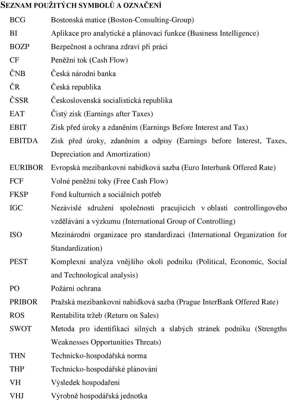 Interest and Tax) EBITDA Zisk před úroky, zdaněním a odpisy (Earnings before Interest, Taxes, Depreciation and Amortization) EURIBOR Evropská mezibankovní nabídková sazba (Euro Interbank Offered