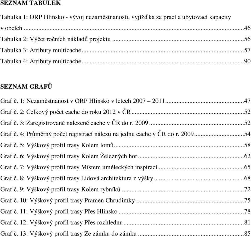 3: Zaregistrované nalezené cache v ČR do r. 2009...52 Graf č. 4: Průměrný počet registrací nálezu na jednu cache v ČR do r. 2009...54 Graf č. 5: Výškový profil trasy Kolem lomů...58 Graf č.