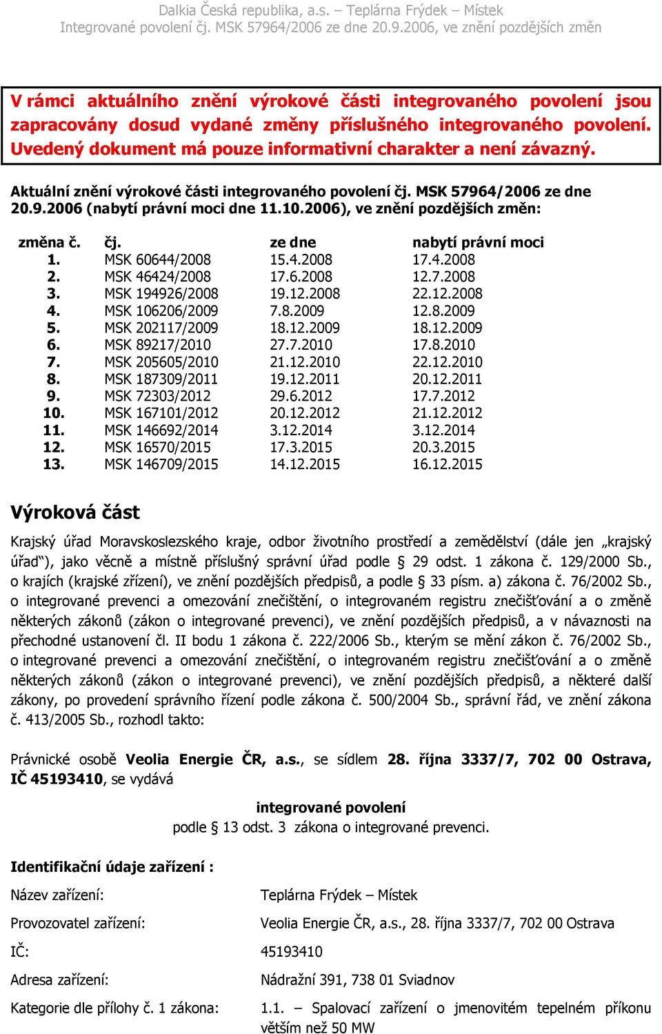 MSK 60644/2008 15.4.2008 17.4.2008 2. MSK 46424/2008 17.6.2008 12.7.2008 3. MSK 194926/2008 19.12.2008 22.12.2008 4. MSK 106206/2009 7.8.2009 12.8.2009 5. MSK 202117/2009 18.12.2009 18.12.2009 6.