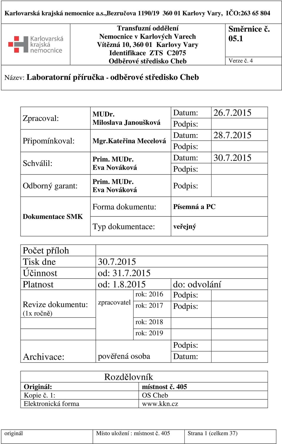 7.2015 Podpis: Datum: 30.7.2015 Podpis: Podpis: Písemná a PC veřejný Počet příloh Tisk dne 30.7.2015 Účinnost od: 31.7.2015 Platnost od: 1.8.