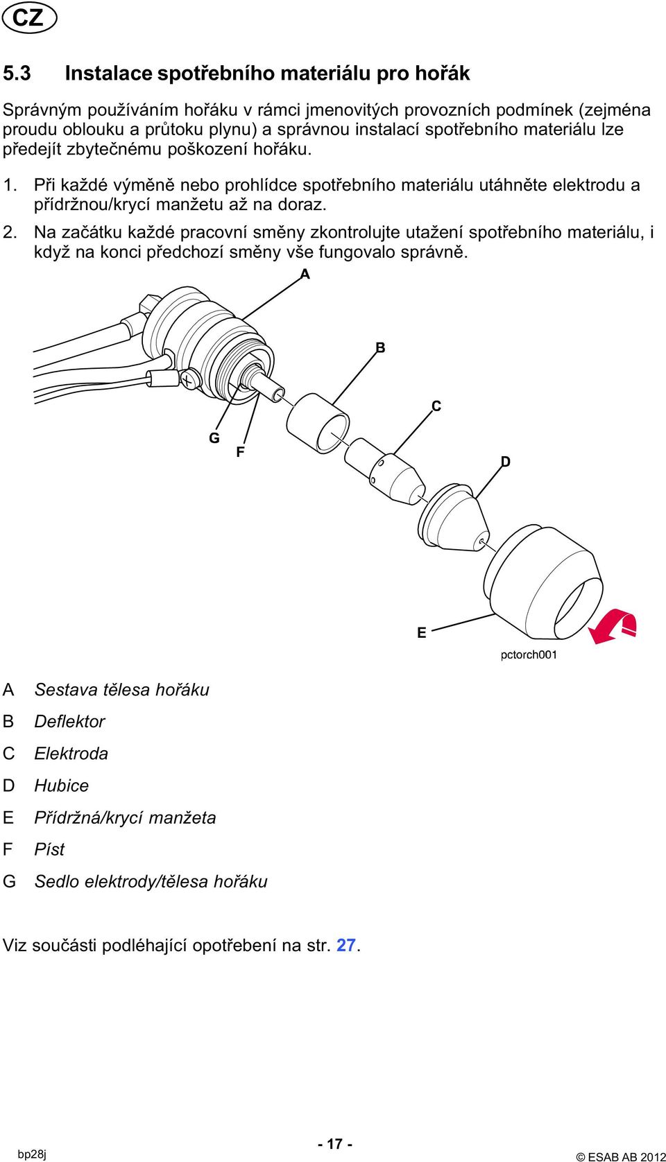 Při každé výměně nebo prohlídce spotřebního materiálu utáhněte elektrodu a přídržnou/krycí manžetu až na doraz. 2.