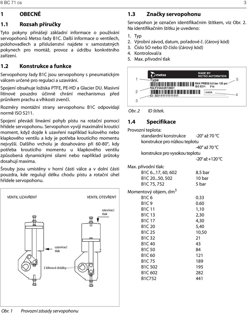 2 Konstrukce a funkce Servopohony řady B1C jsou servopohony s pneumatickým válcem určené pro regulaci a uzavírání. Spojení obsahuje ložiska PTFE, PE-HD a Glacier DU.