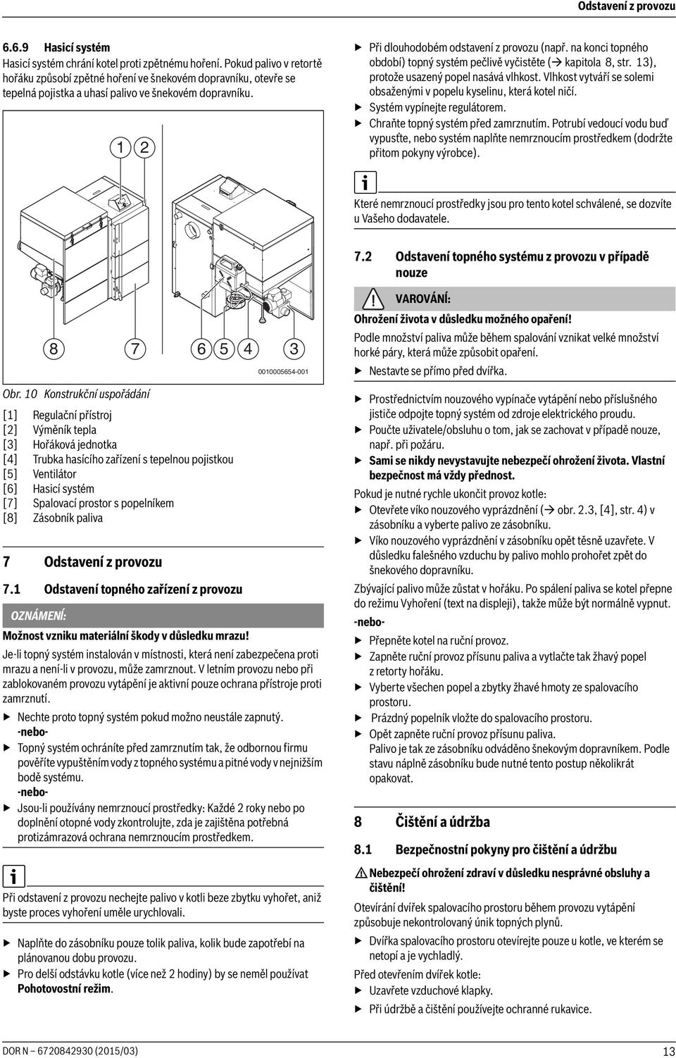 na konci topného období) topný systém pečlivě vyčistěte ( kapitola 8, str. 13), protože usazený popel nasává vlhkost. Vlhkost vytváří se solemi obsaženými v popelu kyselinu, která kotel ničí.