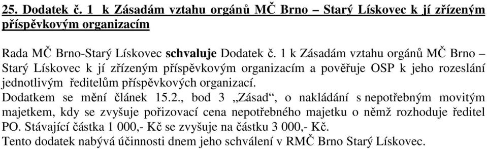organizací. Dodatkem se mění článek 15.2.