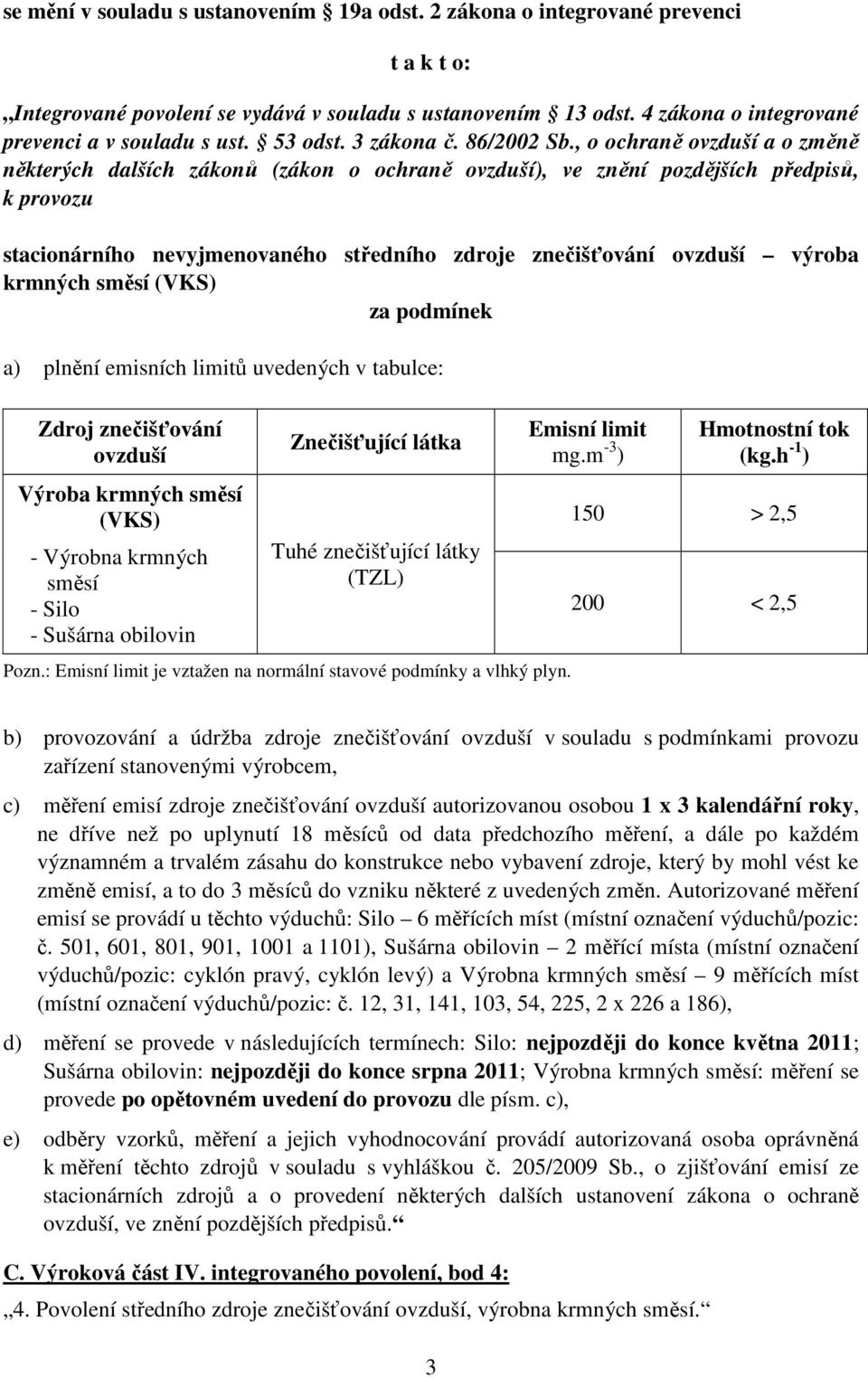 , o ochraně ovzduší a o změně některých dalších zákonů (zákon o ochraně ovzduší), ve znění pozdějších předpisů, k provozu stacionárního nevyjmenovaného středního zdroje znečišťování ovzduší výroba