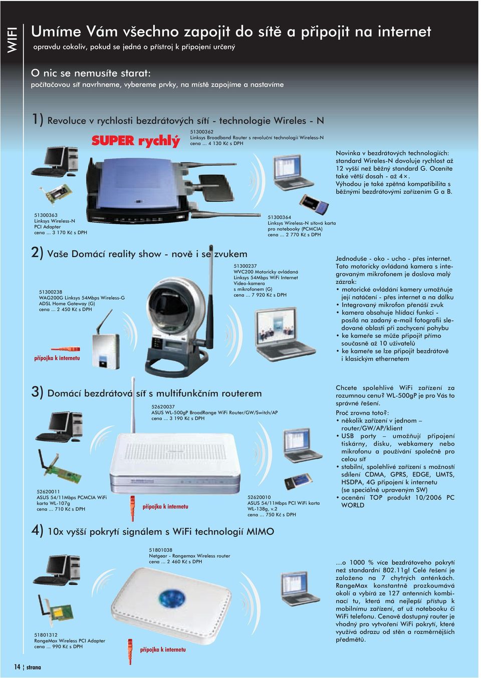 .. 4 130 Kè Novinka v bezdrátových technologiích: standard Wireles N dovoluje rychlost a 12 vyšší ne bì ný standard G. Oceníte také vìtší dosah a 4.