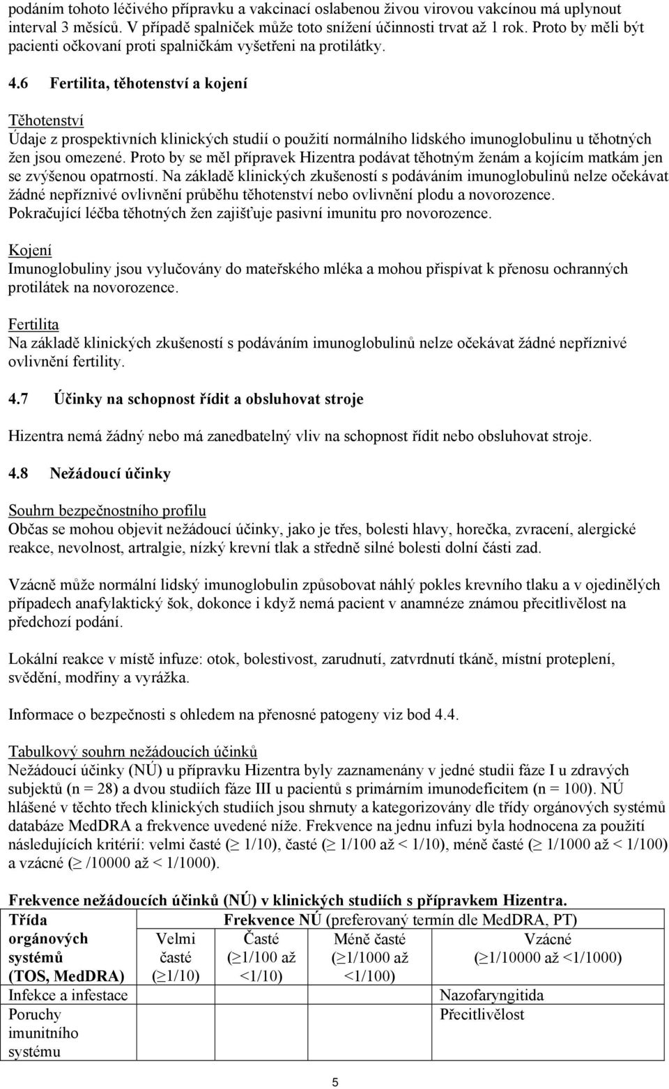 6 Fertilita, těhotenství a kojení Těhotenství Údaje z prospektivních klinických studií o použití normálního lidského imunoglobulinu u těhotných žen jsou omezené.