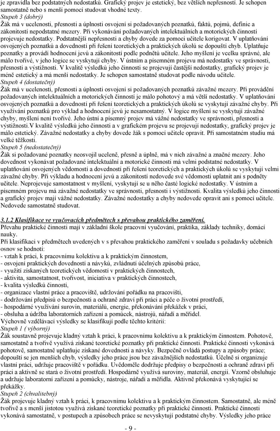 Při vykonávání požadovaných intelektuálních a motorických činností projevuje nedostatky. Podstatnější nepřesnosti a chyby dovede za pomoci učitele korigovat.