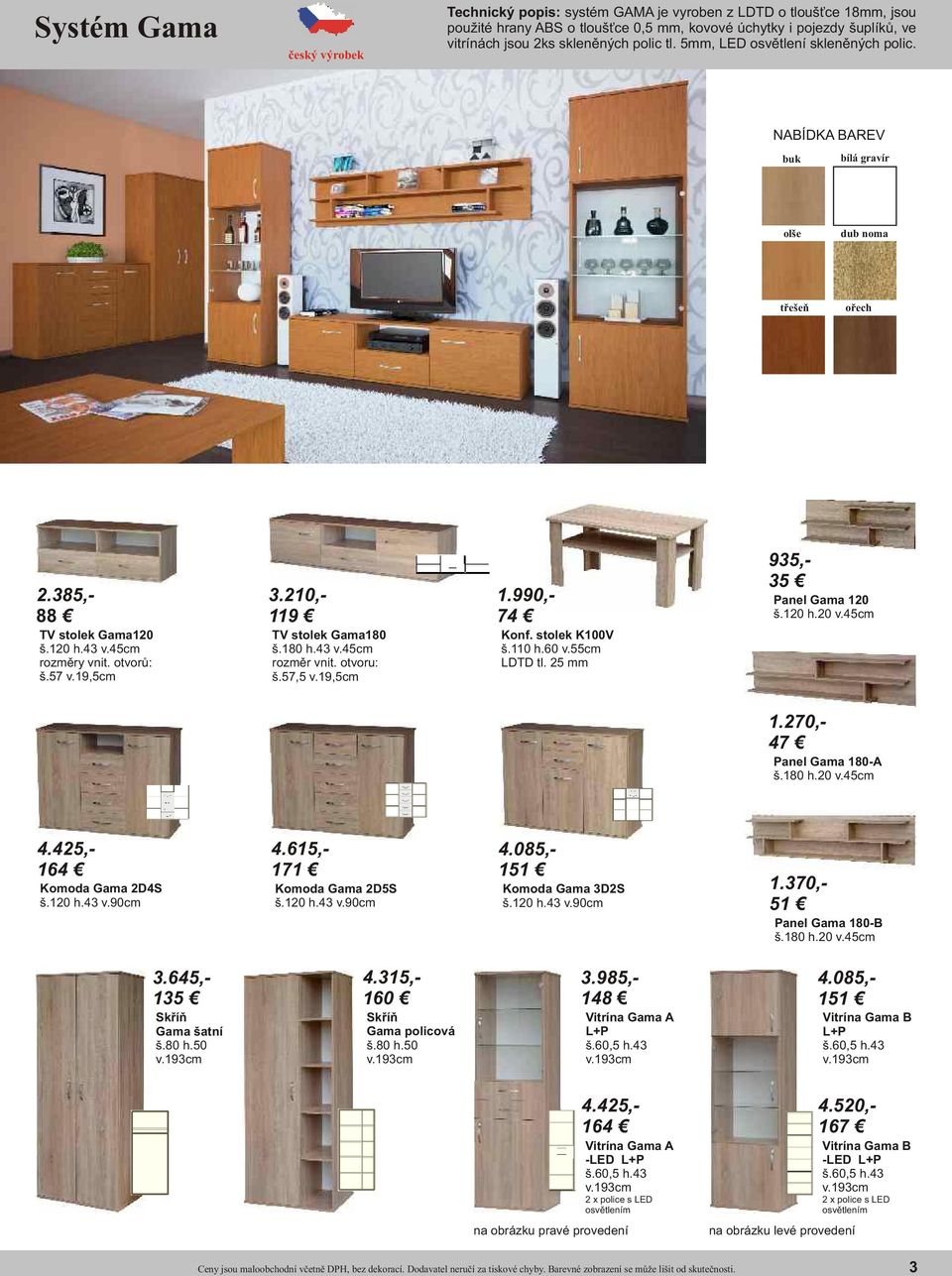 otvoru: š.57,5 v.19,5cm 1.990,- 74 Konf. stolek K100V LDTD tl. 25 mm 935,- 35 Panel Gama 120 š.120 h.20 v.45cm 1.270,- 47 Panel Gama 180-A š.180 h.20 v.45cm 4.425,- 164 Komoda Gama 2D4S š.120 h.43 v.