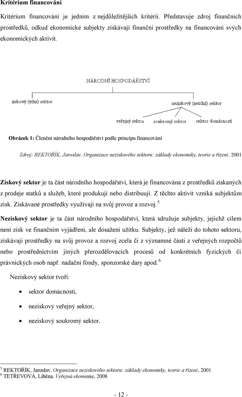 Obrázek 1: Členění národního hospodářství podle principu financování Zdroj: REKTOŘÍK, Jaroslav. Organizace neziskového sektoru: základy ekonomiky, teorie a řízení.