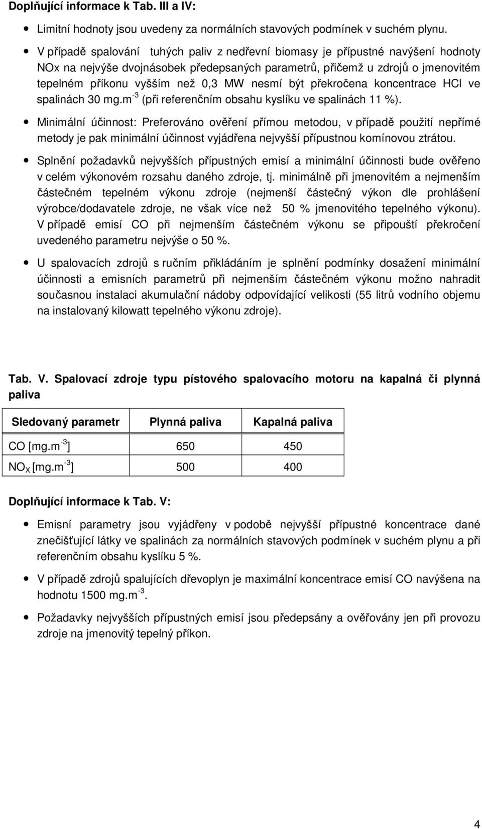 nesmí být překročena koncentrace HCl ve spalinách 30 mg.m -3 (při referenčním obsahu kyslíku ve spalinách 11 %).