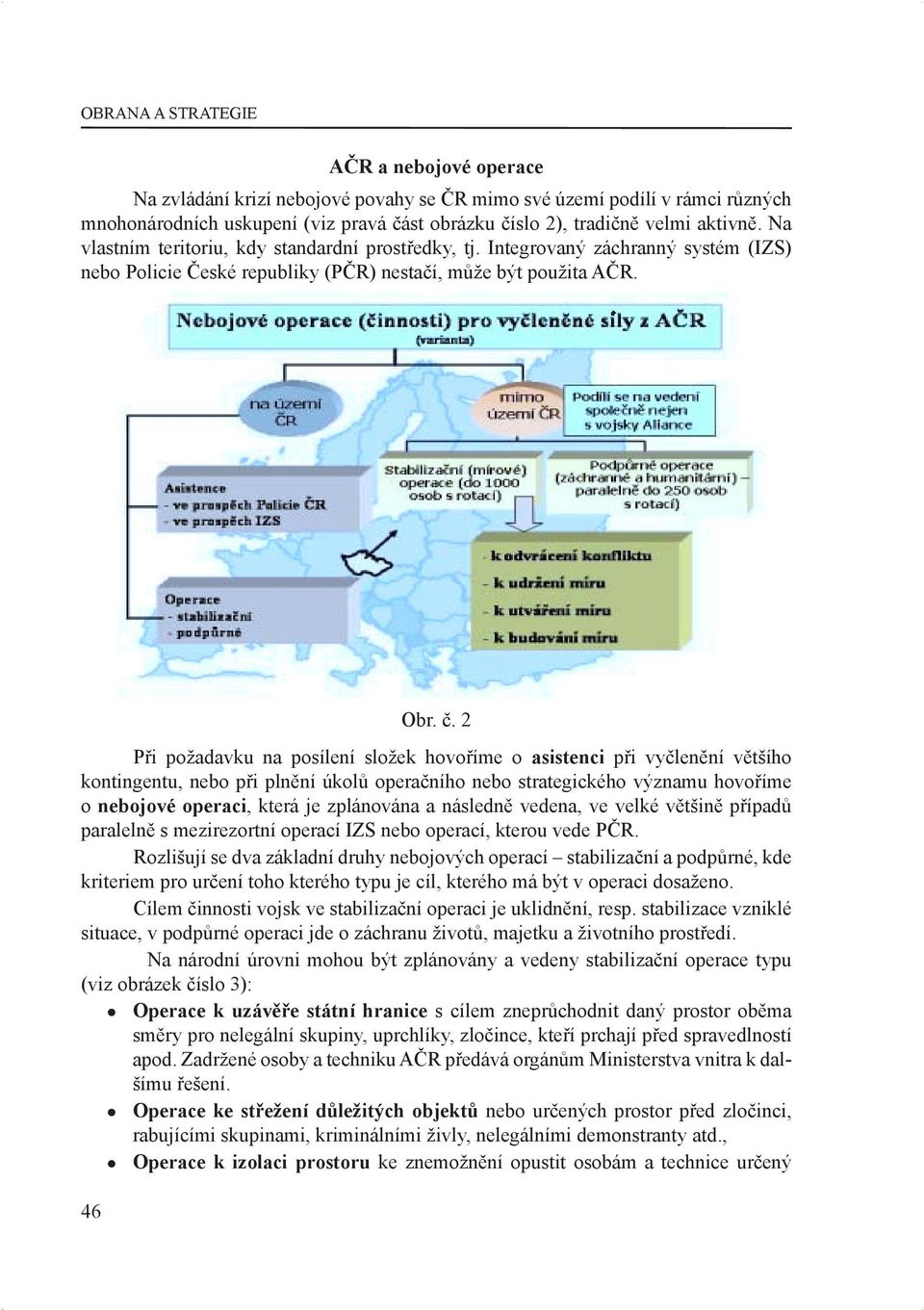 Při požadavku na posílení složek hovoříme o asistenci při vyčlenění většího kontingentu, nebo při plnění úkolů operačního nebo strategického významu hovoříme o nebojové operaci, která je zplánována a