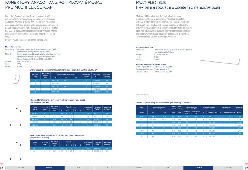 Při použití speiálního svěrného kroužku vsuvky pro Multifl ex SLI-CAP, je dosžen velká pevnost proti vytržení. Kromě zmiňovnýh přímýh konektorů jsou možná i řešení n míru.