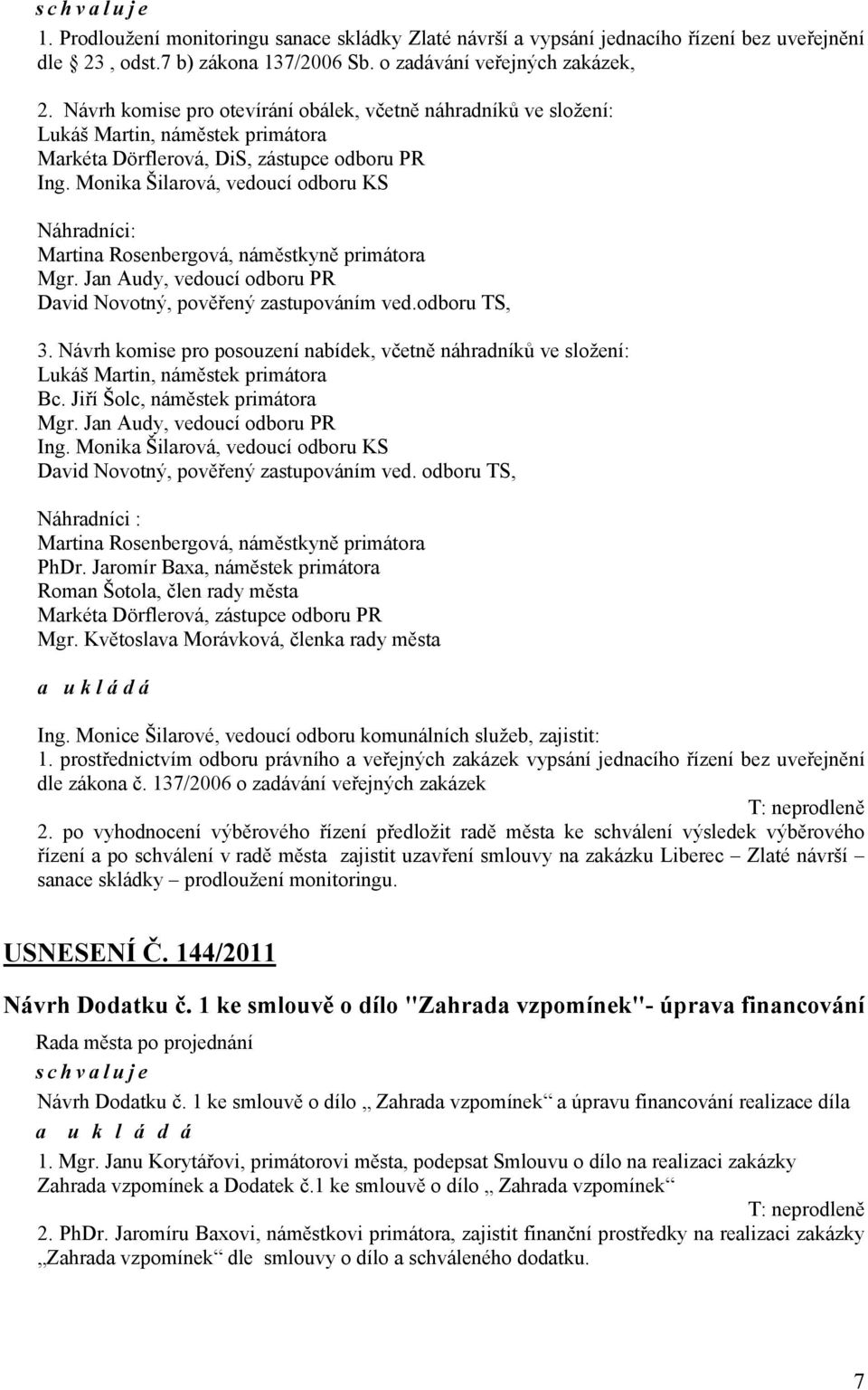 Monika Šilarová, vedoucí odboru KS Náhradníci: Martina Rosenbergová, náměstkyně primátora, vedoucí odboru PR, pověřený zastupováním ved.odboru TS, 3.