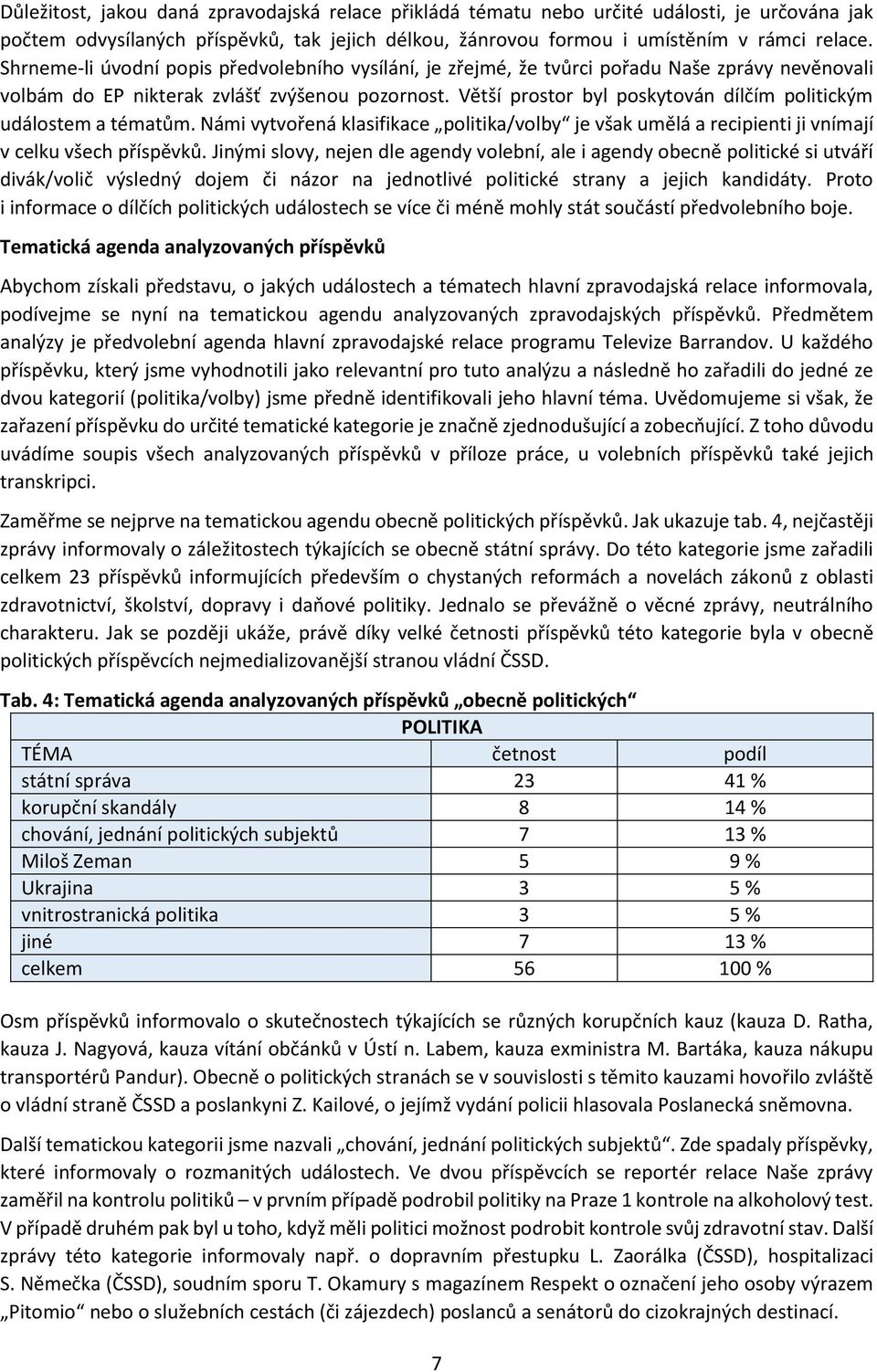 Větší prostor byl poskytován dílčím politickým událostem a tématům. Námi vytvořená klasifikace politika/volby je však umělá a recipienti ji vnímají v celku všech příspěvků.