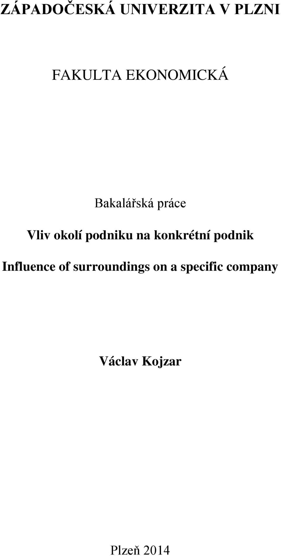 podniku na konkrétní podnik Influence of