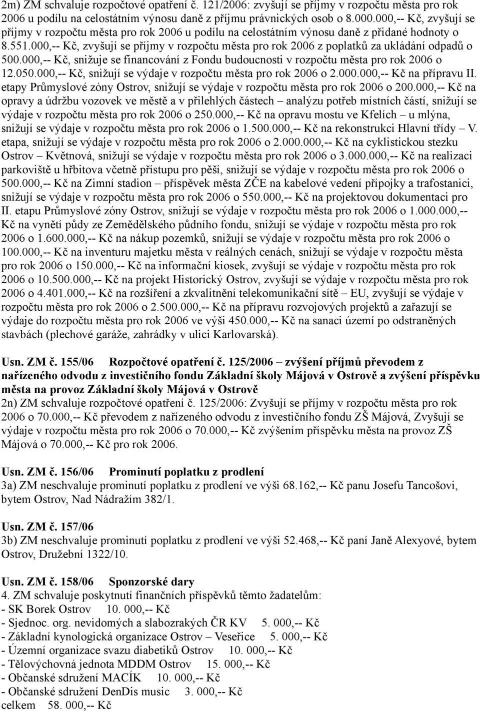 000,-- Kč, zvyšují se příjmy v rozpočtu města pro rok 2006 z poplatků za ukládání odpadů o 500.000,-- Kč, snižuje se financování z Fondu budoucnosti v rozpočtu města pro rok 2006 o 12.050.