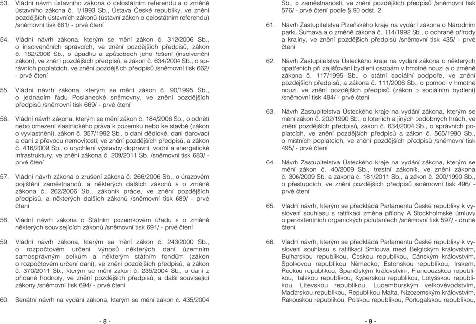 , o insolvenčních správcích, ve znění pozdějších předpisů, zákon č. 182/2006 Sb., o úpadku a způsobech jeho řešení (insolvenční zákon), ve znění pozdějších předpisů, a zákon č. 634/2004 Sb.