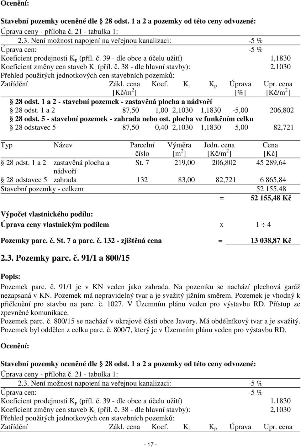 39 - dle obce a účelu užití) 1,1830 Koeficient změny cen staveb K i (příl. č. 38 - dle hlavní stavby): 2,1030 Přehled použitých jednotkových cen stavebních pozemků: Zatřídění Zákl.