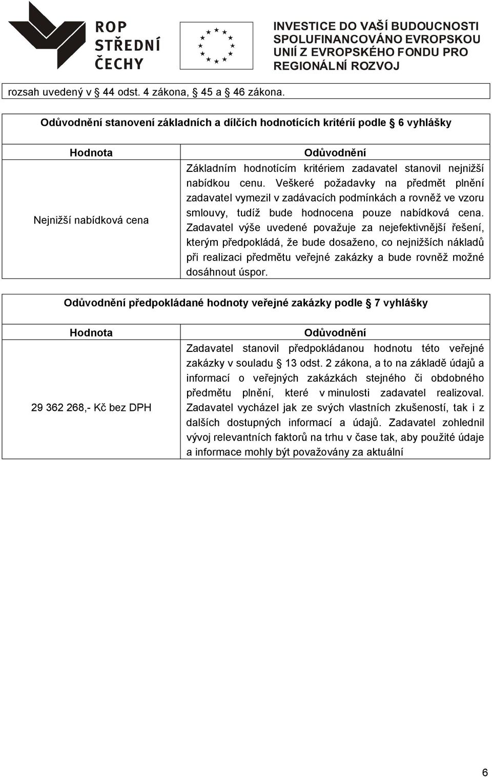 Veškeré požadavky na předmět plnění zadavatel vymezil v zadávacích podmínkách a rovněž ve vzoru smlouvy, tudíž bude hodnocena pouze nabídková cena.