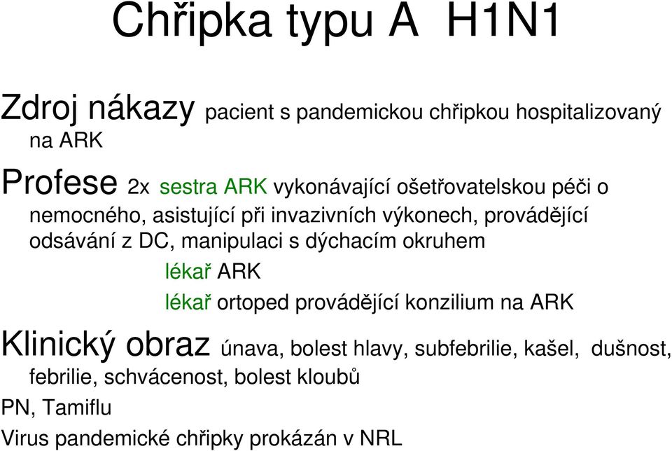 manipulaci s dýchacím okruhem lékař ARK lékař ortoped provádějící konzilium na ARK Klinický obraz únava, bolest