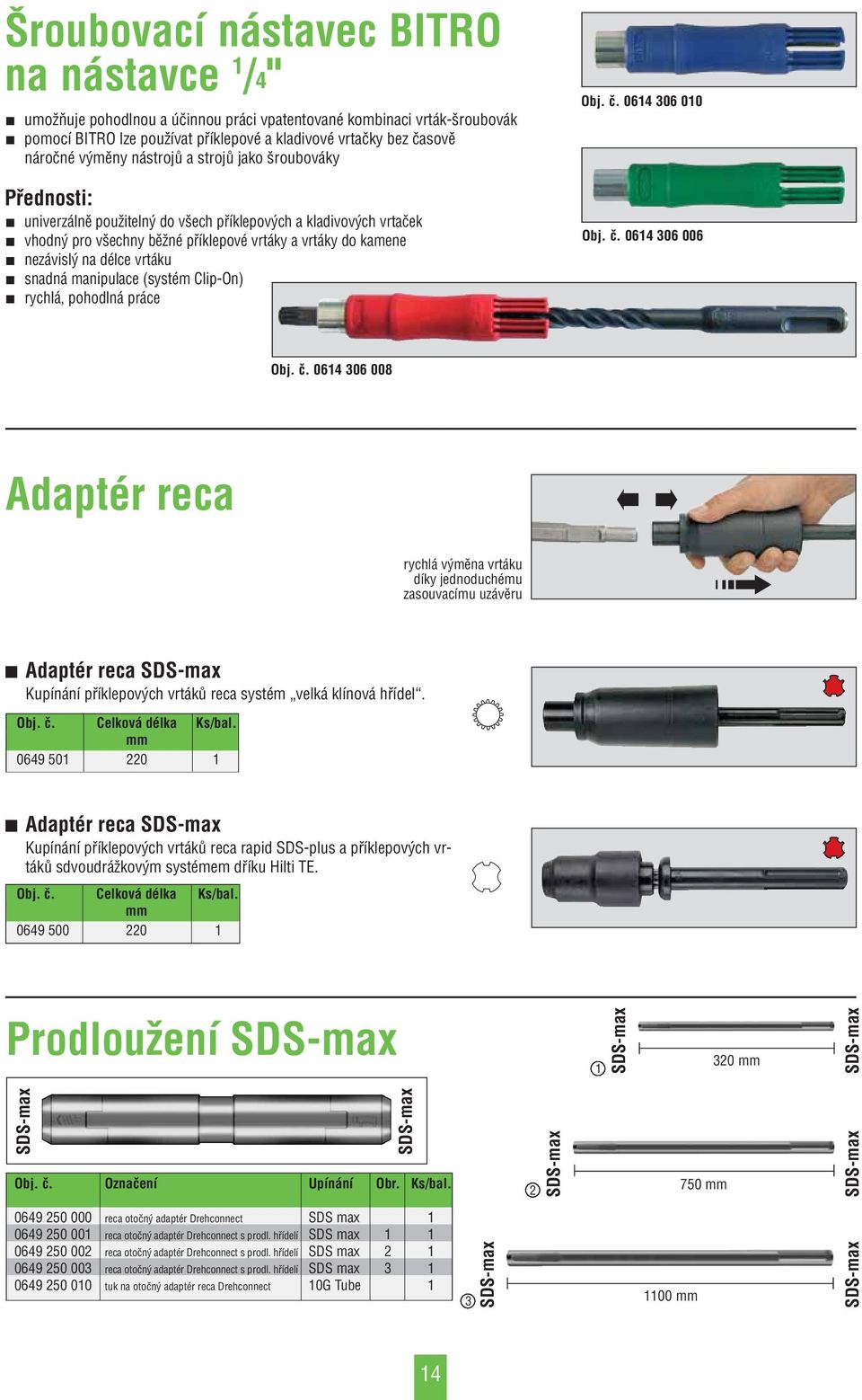 vrtáku snadná manipulace (systém Clip-On) rychlá, pohodlná práce Obj. ã.