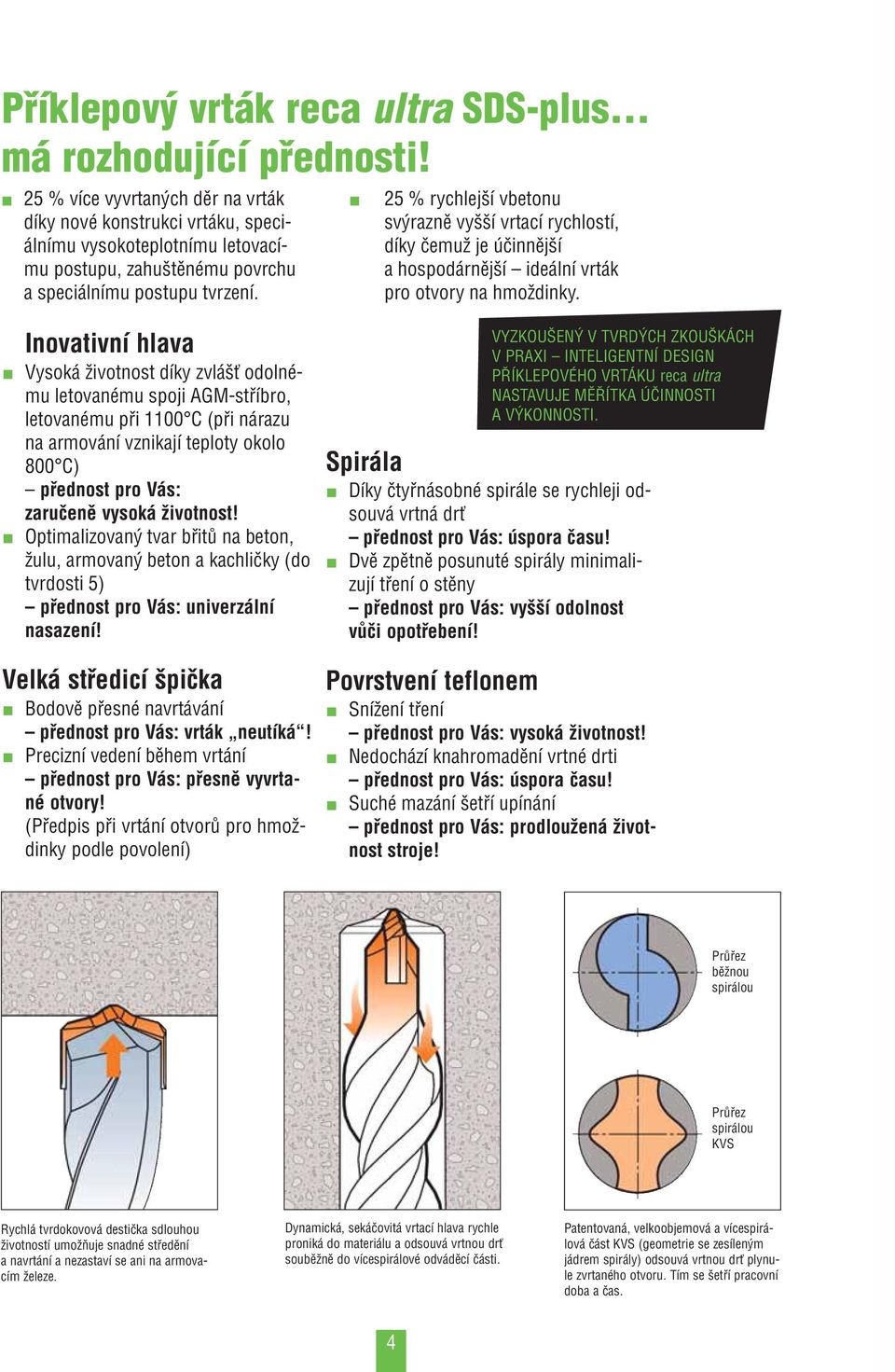 25 % rychlej í vbetonu sv raznû vy í vrtací rychlostí, díky ãemuï je úãinnûj í a hospodárnûj í ideální vrták pro otvory na hmoïdinky.